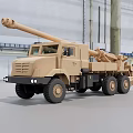 Beige Wheeled Vehicle Mounted Cannon With Long Barrel And Six Wheels In Industrial Workshop