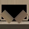 Elegant Modern TV with Wooden Wall Golden Column Speakers and Crossed Wooden Panels