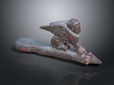 Winged Human Bronze Sculpture With Crouching Pose Ancient Texture And Elongated Base 3d model