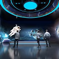 Futuristic Technology Exhibition Hall With Holographic 3D Earth And Interactive Digital Displays
