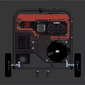Portable Generator Featuring Red Casing Black Frame Wheels And Control Panel 3d model