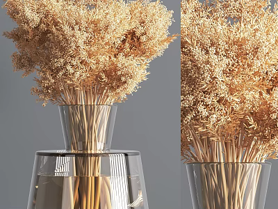 Decorative Transparent Glass Vase With Light Brown Dried Flowers Arrangement for Home Interior 3d model
