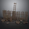 Rustic Wooden Rural Decorative Components With Fence Ladder Barrels Wagon Wheel And Crates