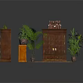 Classic Wooden Cabinets With Potted Plants And Round Rug In Home Interior