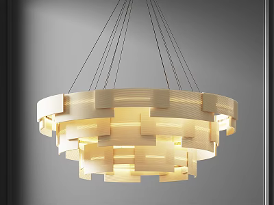 Modern Minimalist Layered Chandelier With Cream Colored Geometric Block Design And Soft Lighting 3d model