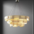 Modern Minimalist Layered Chandelier With Cream Colored Geometric Block Design And Soft Lighting