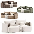 Stylish Brown And Green Sofas With Pillows And Throw Blanket Design 3d model