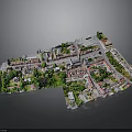 3D City Model Layout With Streets Buildings Green Spaces And Trees