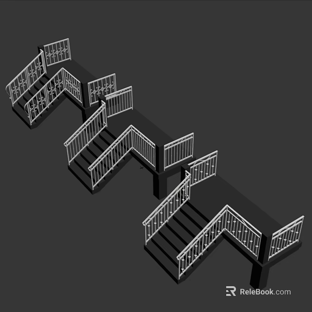 Modern Staircase Design With Angled Flights White Railings And Dark Treads 3d model 