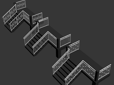 Modern Staircase Design With Angled Flights White Railings And Dark Treads 3d model