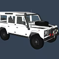 White Classic Off Road Vehicle With Rugged Exterior Yellow Headlights Black Tires And Roof Antenna