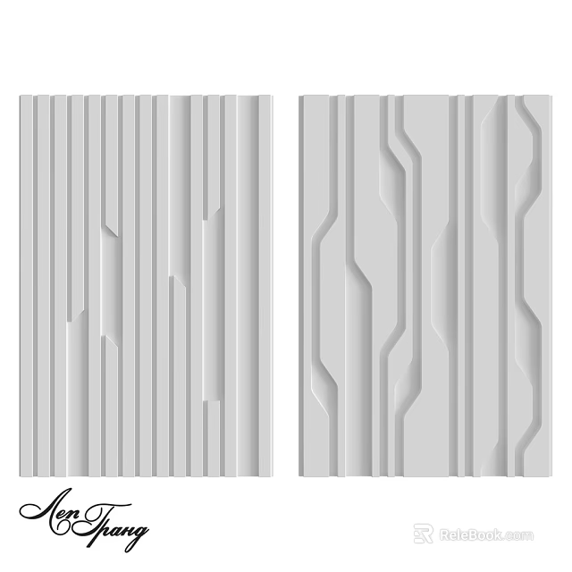 Modern Textured Wall Interior Design With Vertical Stripes And Wavy Patterns 3d model 