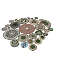 Various Circular Garden Design Layouts With Lawn Paths And Decorative Elements 3d model