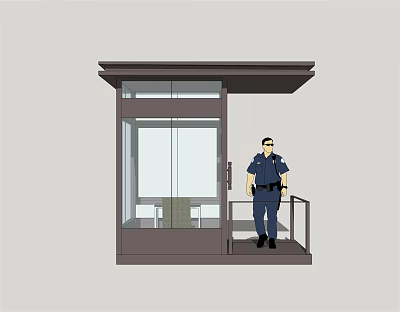 Security Police Booth With Standing Officer And Glass Panel Structure Design 3d model