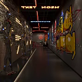 Stylish Modern Bar Interior With Neon Lights Counter High Stools And Decorative Wall Design