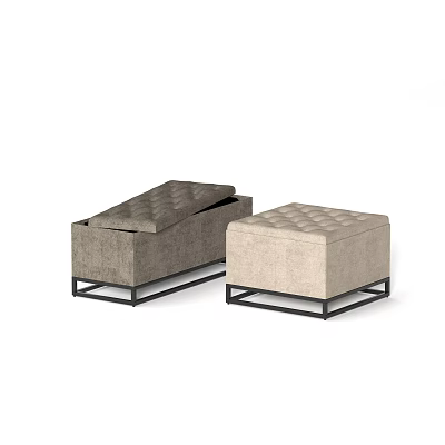 Modern Storage Ottoman With Tufted Design Gray And Beige Metal Frame 3d model