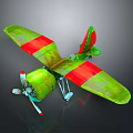 Aerospace Biplane Model Featuring Green Red Wings Propeller And Gray Background
