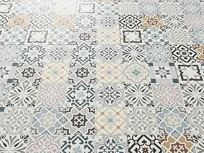 Colorful Patterned Tiles Design Featuring Geometric Floral Motifs And Multicolor Tones 3d model