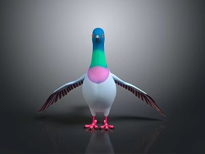 Colorful Pigeon 3D Model with Blue Head Green Neck Pink Chest and White Body 3d model