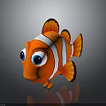 Cute Cartoon Style Clownfish With Vibrant Orange White Stripes Big Blue Eyes And Orange Fins
