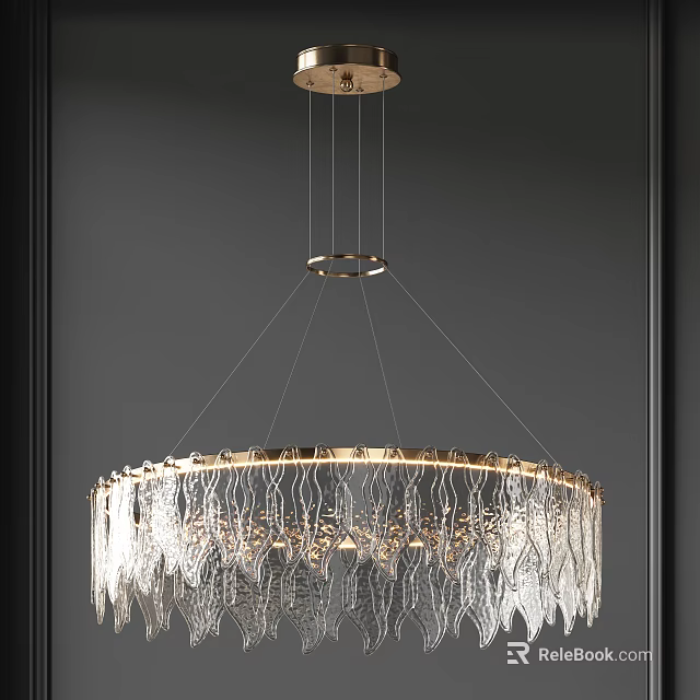 Elegant Modern Circular Chandelier With Brass Frame And Crystal Glass Pendants For Interior Design 3d model 