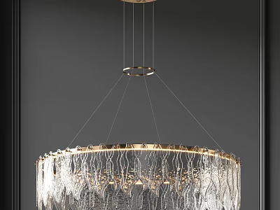 Elegant Modern Circular Chandelier With Brass Frame And Crystal Glass Pendants For Interior Design 3d model