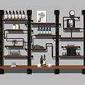 Industrial Style Wall Mounted Cabinets with Metal Frames and Wooden Shelves for Bottles Decorative Items