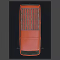 Vintage Orange Van With Roof Rack And Window Stickers On Green Background