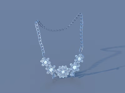 Elegant Silver Necklace With Sparkling Flower Shaped Crystal Pendant Design 3d model