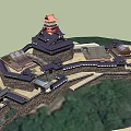 Ancient Castle Architecture Featuring Multi Tiered Structure Black Tiled Roofs Red Accents And Stone Walls