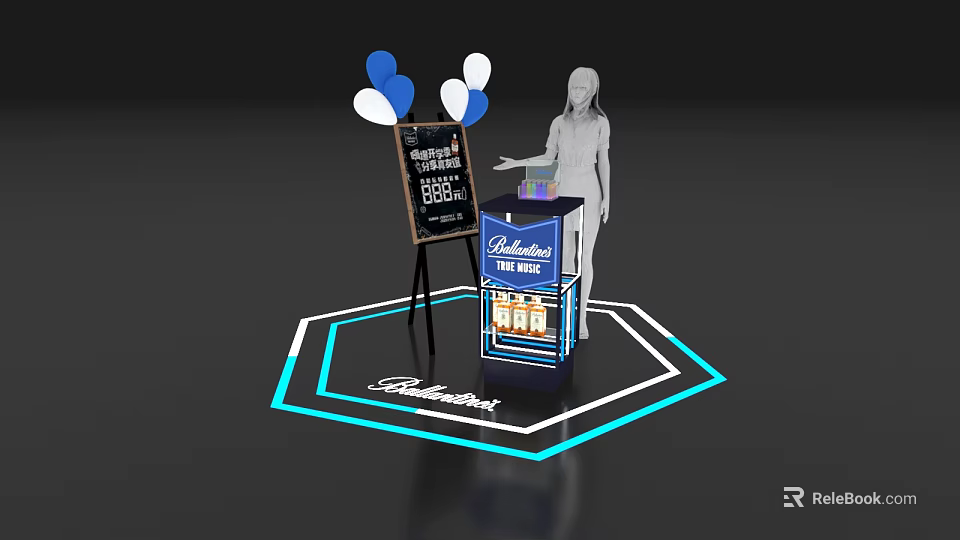 Budweiser Commercial Display Equipment With Mannequin Neon Light Stand And Blackboard Sign 3d model 