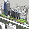 Modern Urban Commercial Complex With High Rise Buildings Green Spaces And Transport Links
