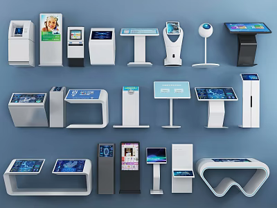 Public Facilities Self Service Kiosks With Touchscreen Information Terminals And Various Designs 3d model