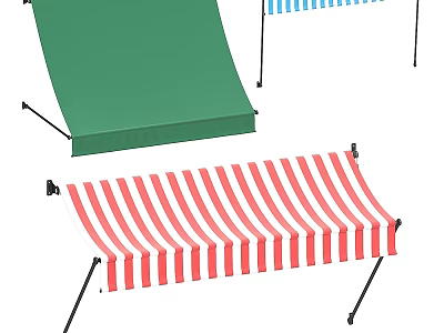 Colorful Awning Components With Green Blue White And Red Striped Canopies 3d model
