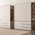 Modern Light Colored Wardrobe With Multiple Cabinet Doors Drawers And Illuminated Open Shelves