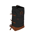 Durable Black Travel Backpack With Brown Leather Straps And Bottom Patch 3d model