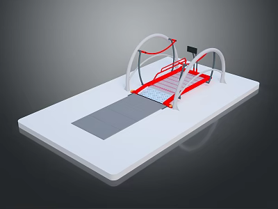 Home Fitness Equipment With Red White Arched Frames Black Display And Pedal Track 3d model