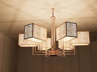 Modern Indoor Chandelier With Textured Square Lampshades And Copper Metal Frame Design 3d model