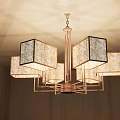 Modern Indoor Chandelier With Textured Square Lampshades And Copper Metal Frame Design