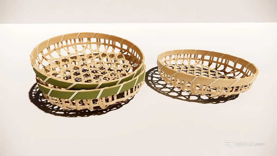 Natural Handwoven Bamboo Baskets Three Stacked And One Separate Decorative Storage Containers 3d model 