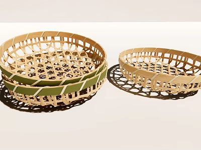 Natural Handwoven Bamboo Baskets Three Stacked And One Separate Decorative Storage Containers 3d model