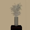 Sleek Metallic Vase With Olive Branches On Dark Wood Cabinet And Sunlight Striped Shadows