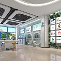 Modern Digital Store Interior With Bright Windows Brand Logos Electronic Products And Display Counters