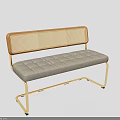 Modern Multi Person Sofa With Rattan Backrest Gray Padded Seat And Golden Metal Frame