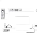 Modern White and Wooden TV Stand with Wall Mounted TV Storage Shelves and Decorative Items