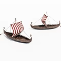 Two Model Wooden Boats With Red And White Striped Sails