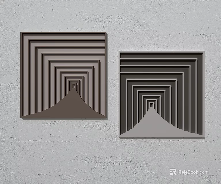 Modern Geometric 3D Layered Wall Decor With Gray Brown Square Frames 3d model