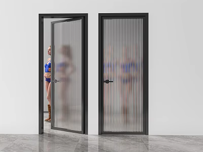 Modern Black Frame Swing Doors With Vertical Striped Glass For Home Interior 3d model