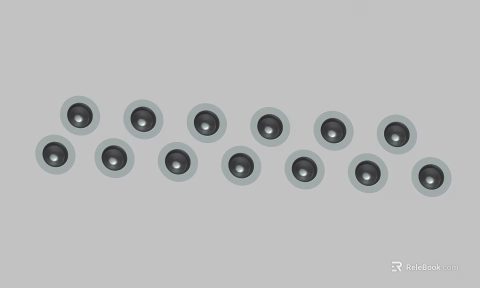 Evenly Arranged Modern Downlights and Spotlights for Home Interior Ceiling Lighting 3d model 