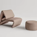 Modern Beige Fabric Leisure Chair With Matching Ottoman And Minimalist Design